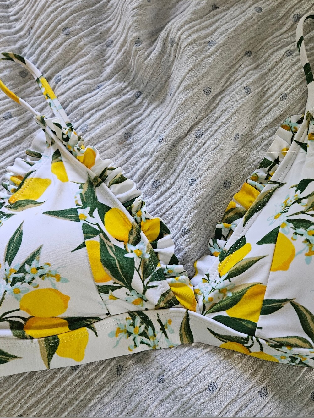 Siena del Sol Lemon Print Triangle Bikini Top - White & Yellow
